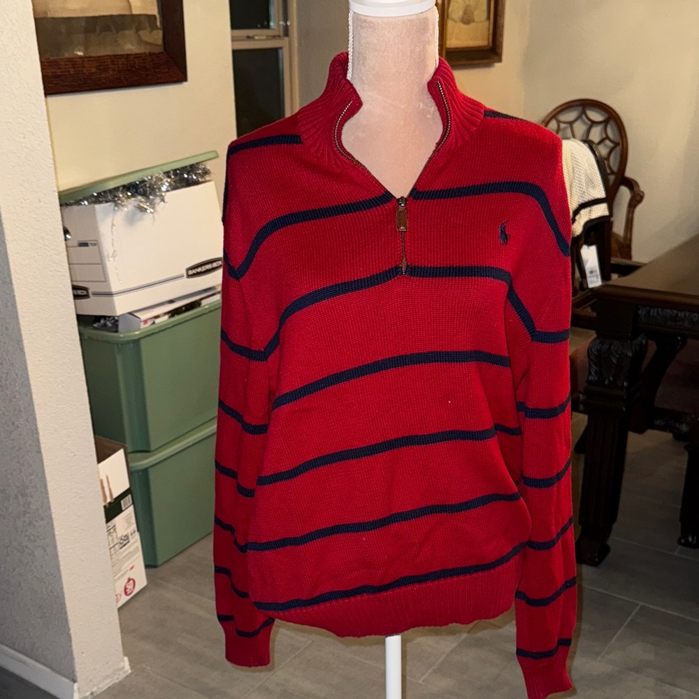 Polo by Ralph Lauren Red and Navy Striped Sweater